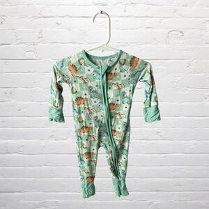 Bamboo Green Dinosaur Print Kids Footie Pajamas with Foldover Feet and Hands
